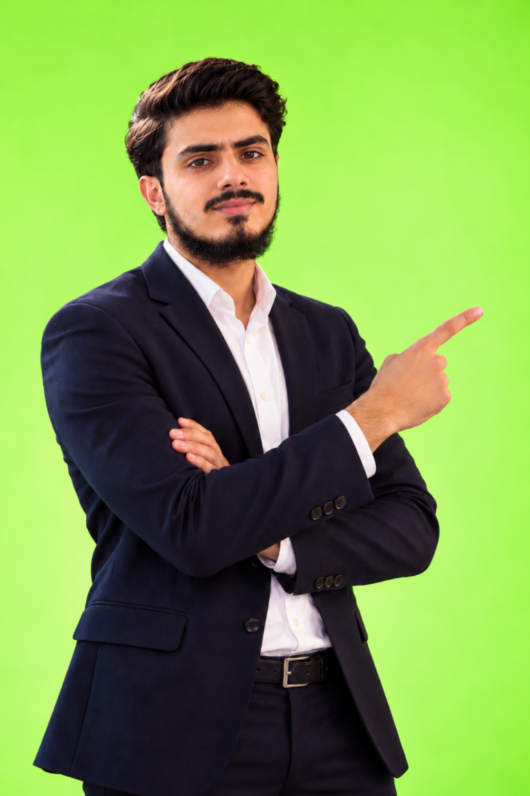 confident business portrait on green background